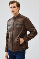 Gabriel Men's Brown Regular Leather Sport Jacket | Derimod