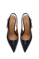 Women's Black Open Back Thin Heeled Leather Shoes | Derimod