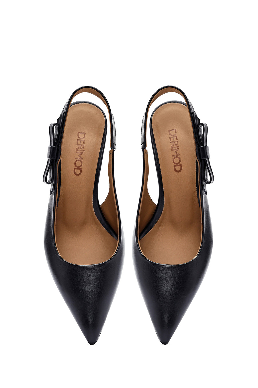 Women's Black Open Back Thin Heeled Leather Shoes