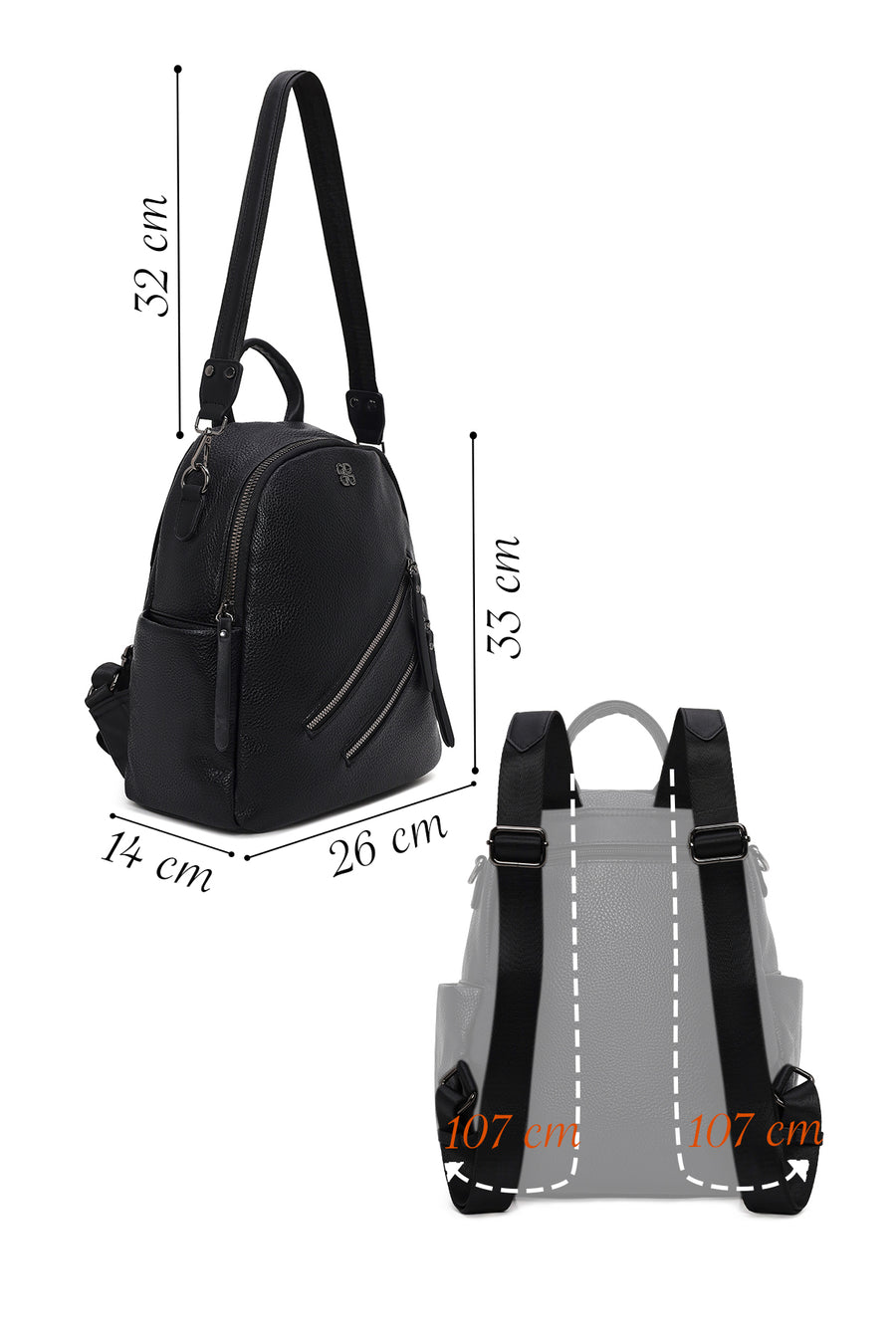 Woman Black Long-Strap Backpack