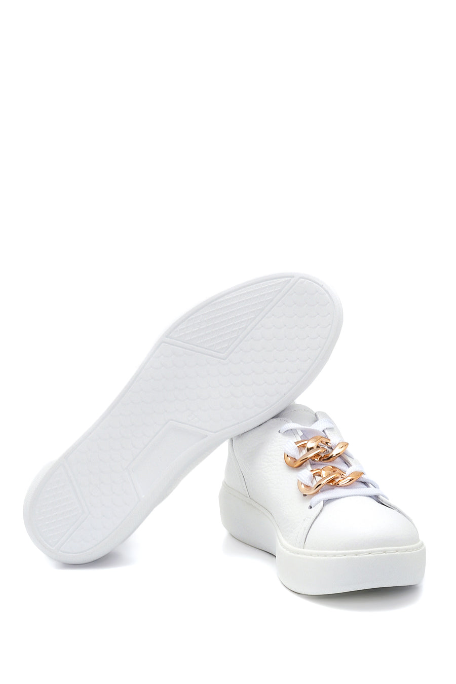 Women's White Leather Chain Sneaker