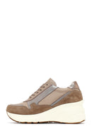 Women's Mink Lace-Up Zipper Detailed Wedge Heel Leather Sneaker | Derimod