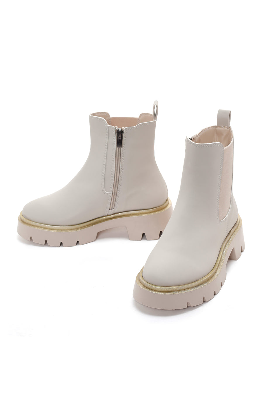 Women's Beige Thick Soled Chelsea Boots