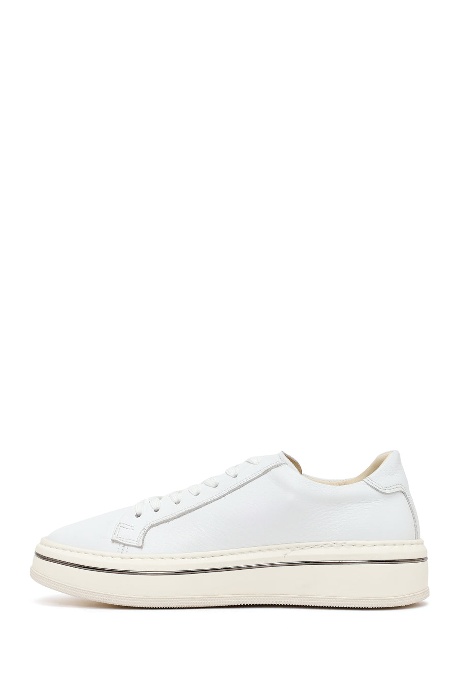 Erkek Beyaz Bağcıklı Kalın Tabanlı Deri Sneaker