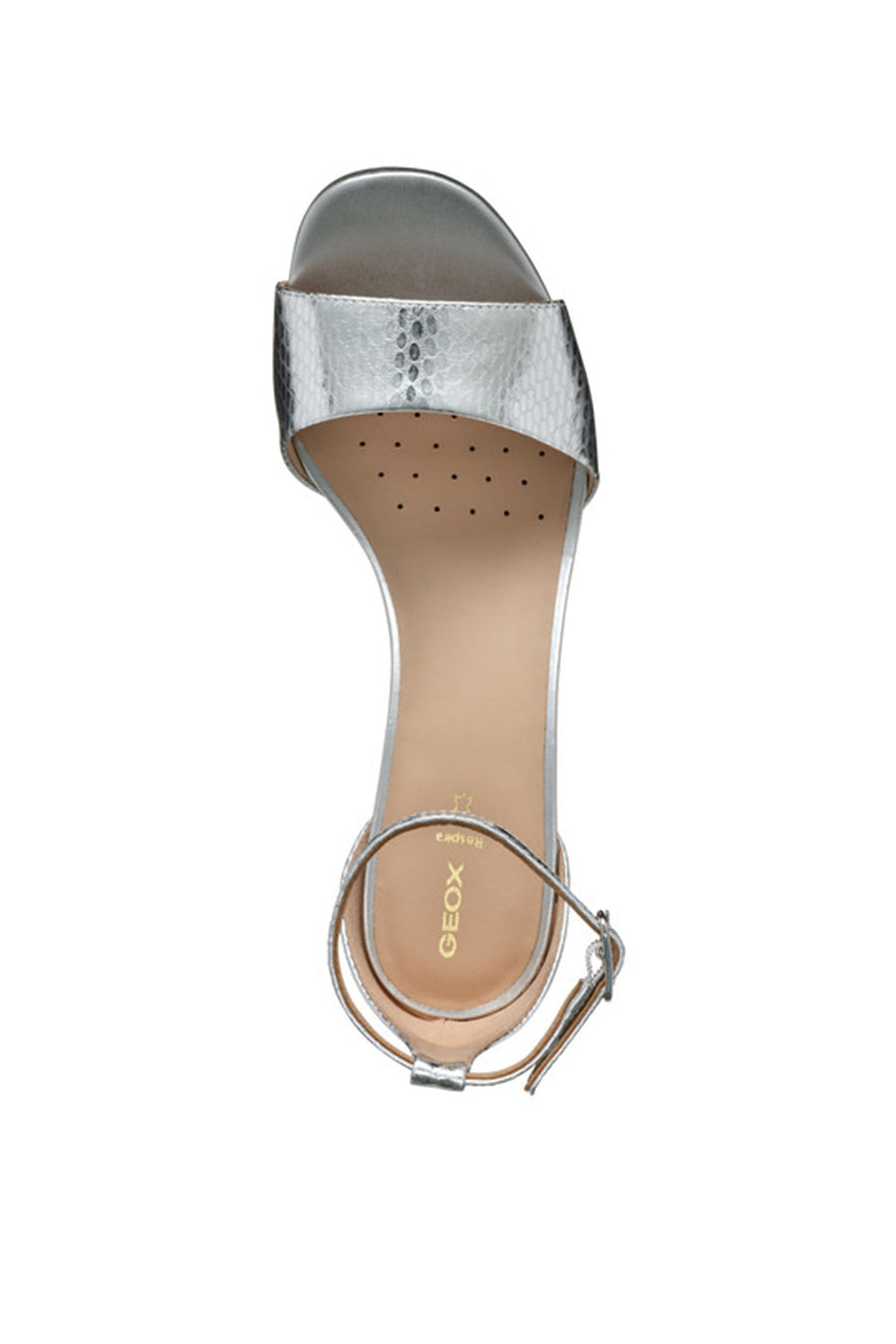 Geox Women Silver New Eraklia 80 Ankle Buckle Thick Heeled Metallic Leather Shoe