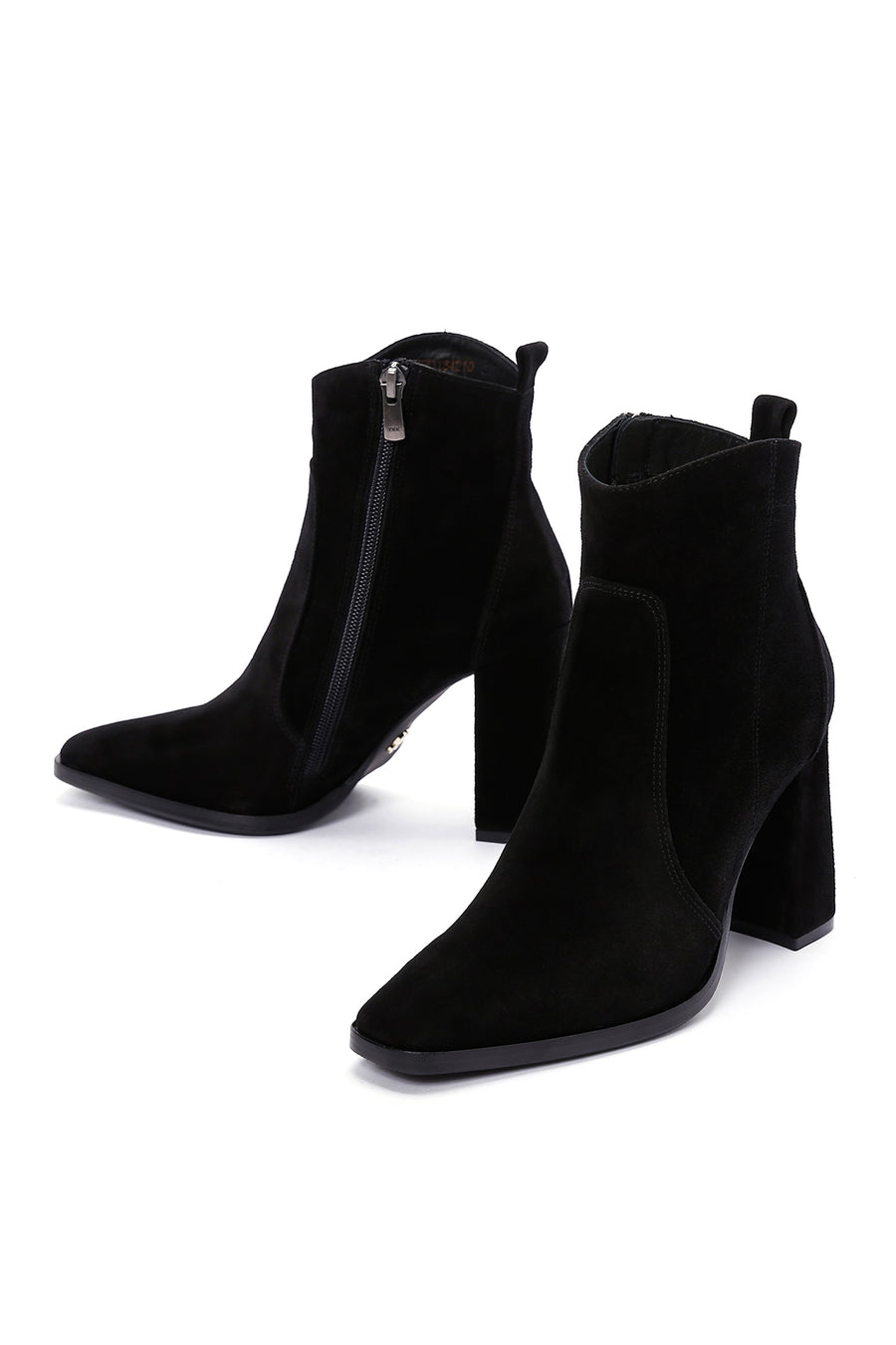 Women's Black Suede Leather Heeled Boots