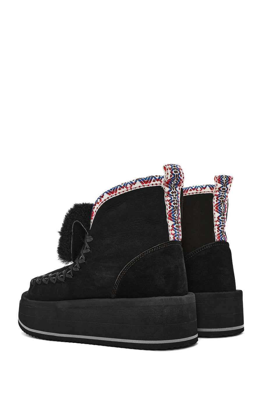 Women's Black Thick-Soled Fur Suede Leather Boots