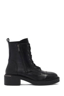 Women's Black Lace-Up Zipper Leather Combat Boots | Derimod