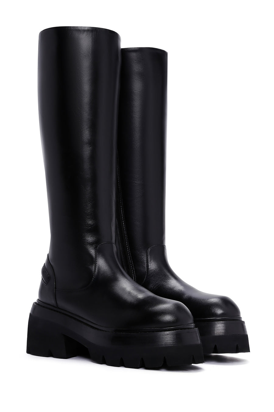 Women's Black Thick High-Sole Zippered Leather Boots