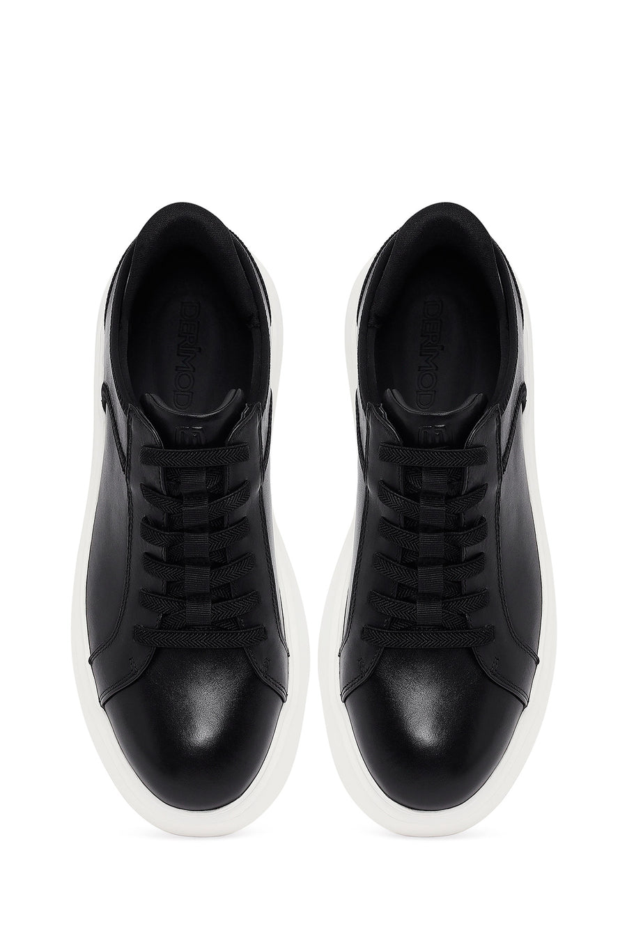 Men's Black Lace-Up Thick-Soled Leather Sneaker
