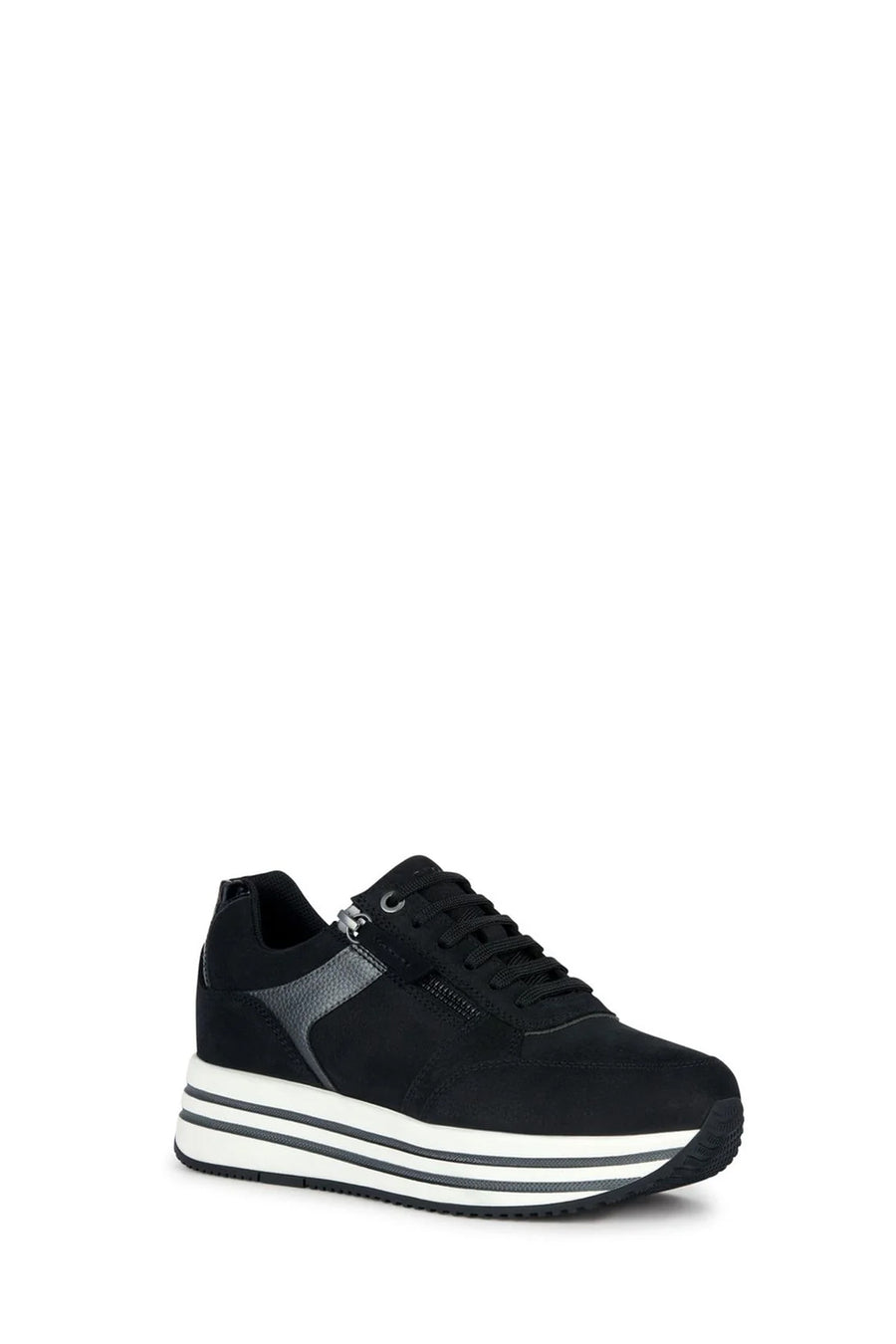 Geox Women's Black Kency Thick Sole Lace-Up Leather Sneaker