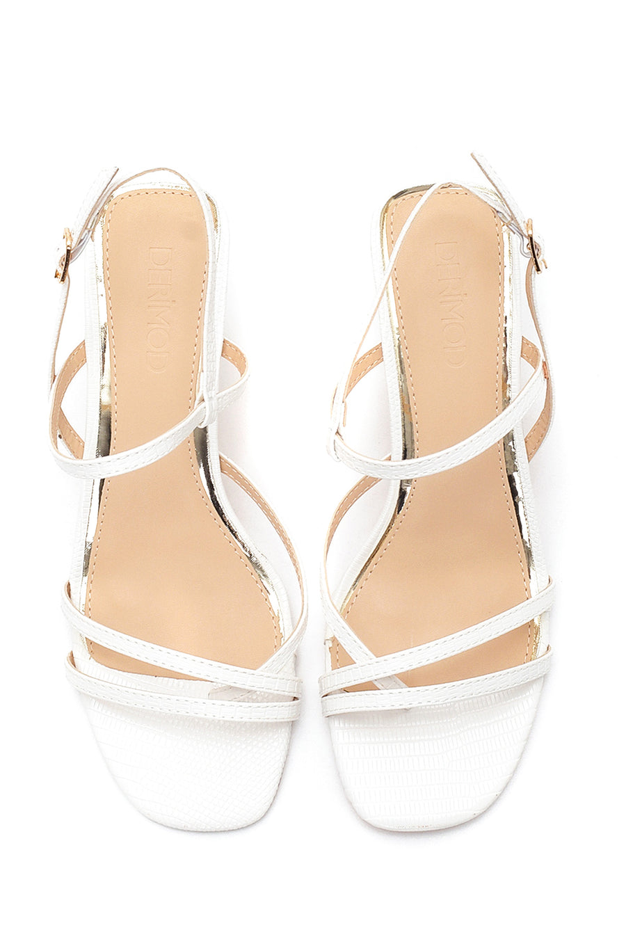 Women's White Printed Heeled Sandals