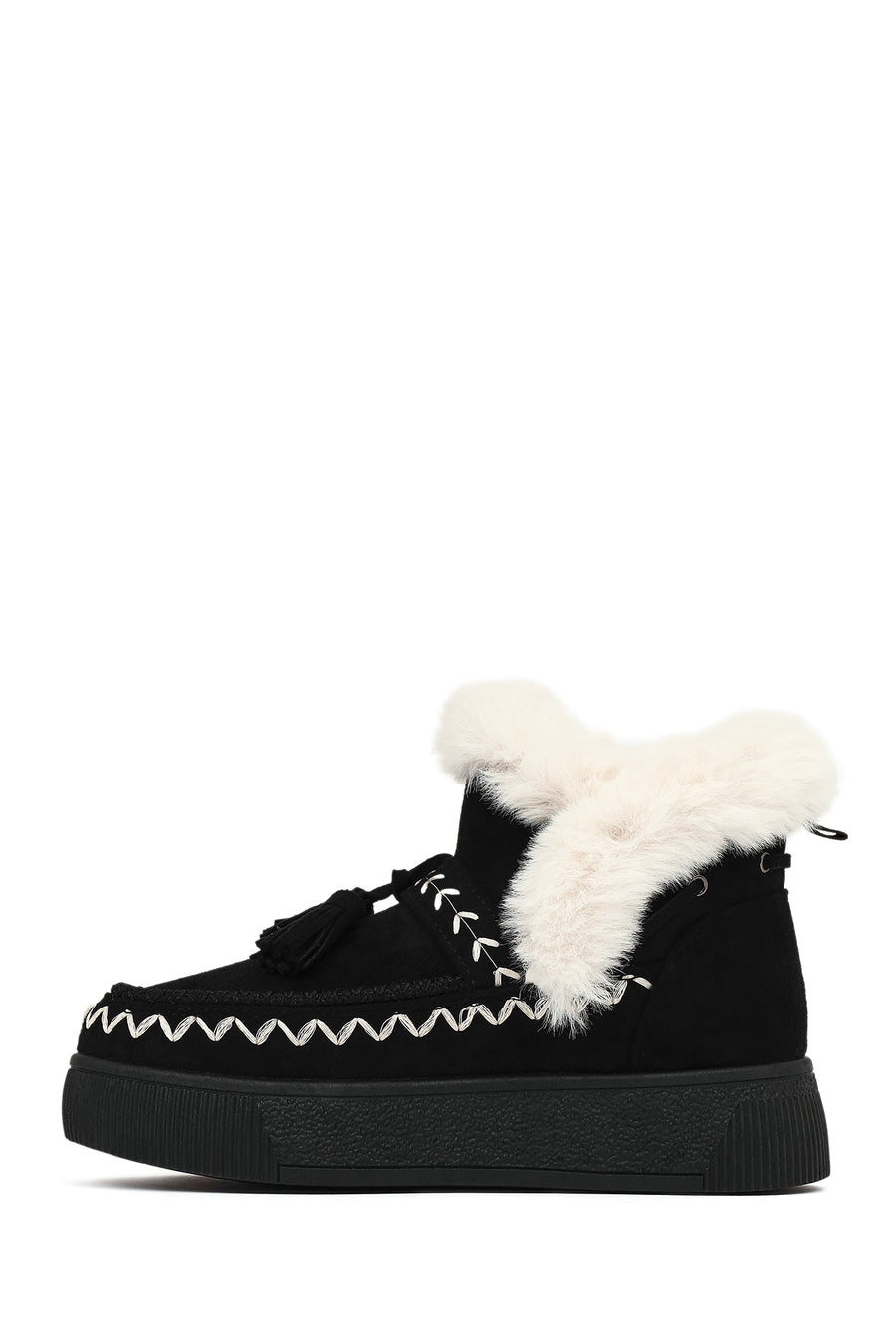 Women's Black Chunky Sole Tassel Suede Teddy Boots