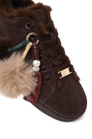 Kadın Kahverengi Bağcıklı Charmlı Süet Deri Teddy Sneaker | Derimod