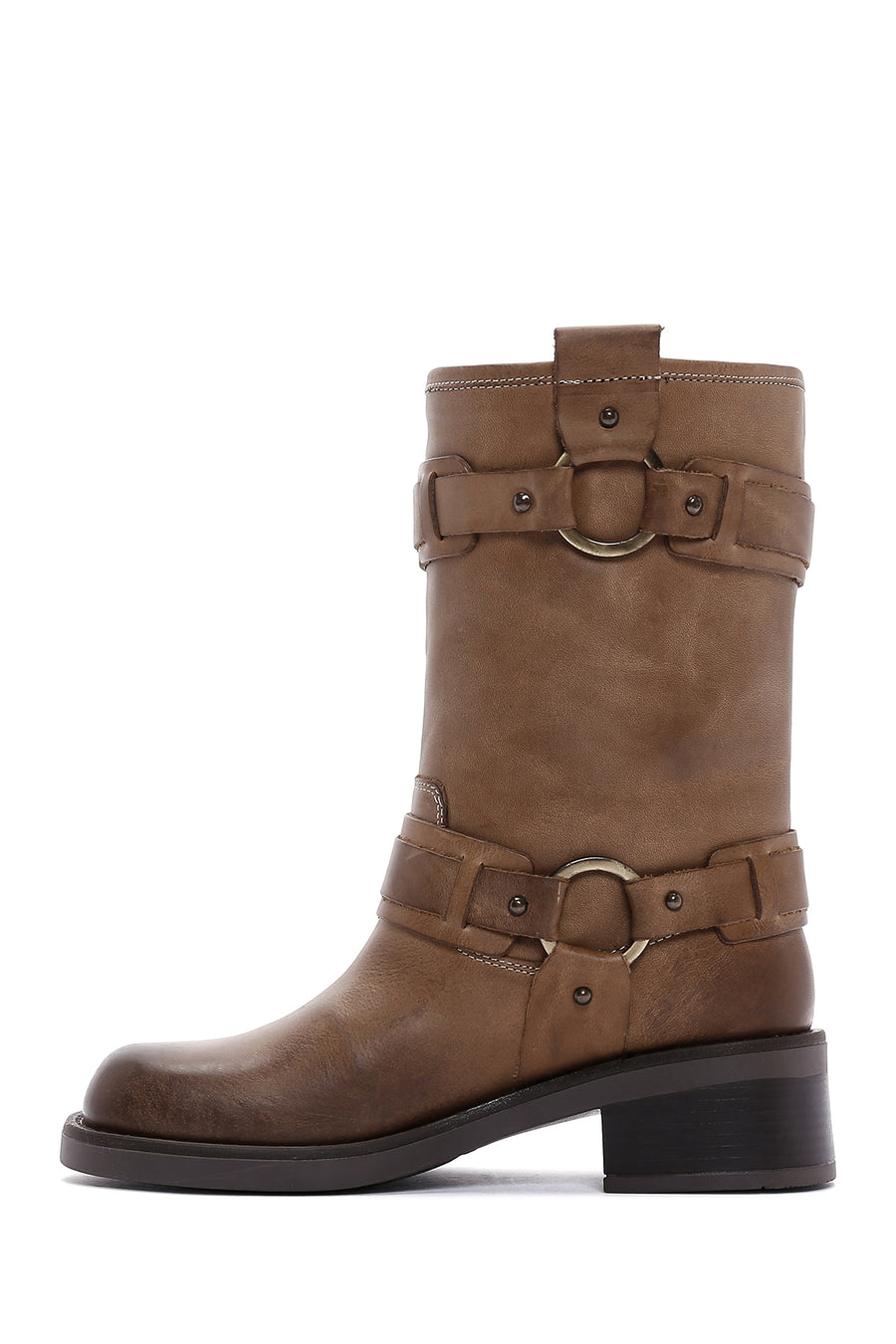 Women's Brown Leather Buckle Boots