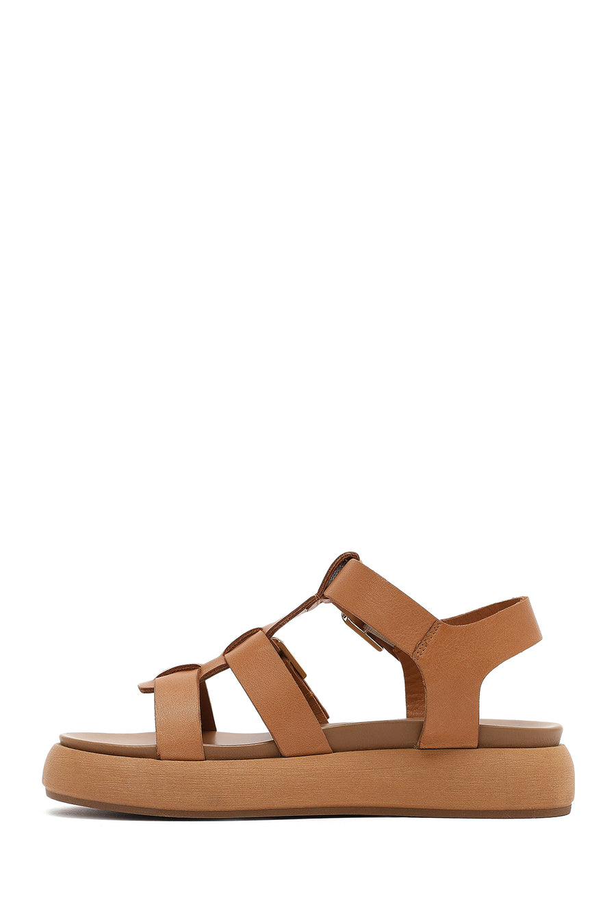 Women's Brown Buckled Thick Soled Leather Sandals