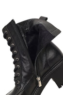 Women's Black Zippered Thick Heeled Leather Ankle Boots | Derimod