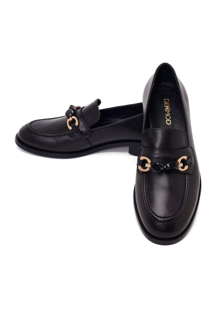 Woman Black Buckled Leather Masculine Loafer