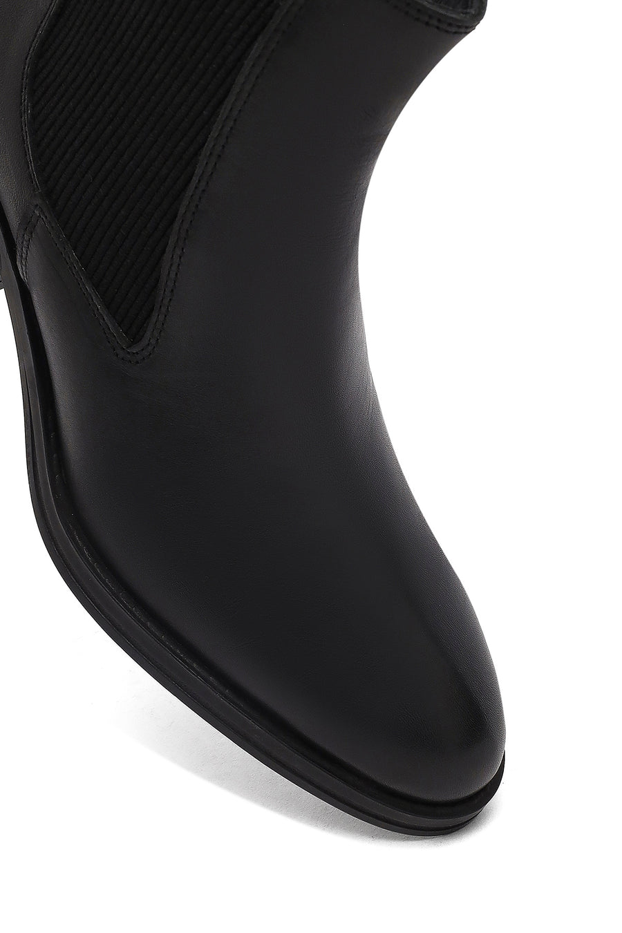 Woman Black Thick-Heeled Leather Cowboy Boots
