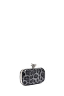 Women's Black Leopard Patterned Long Chain Strap Mini Box Evening Bag | Derimod