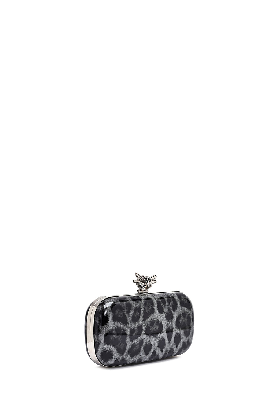 Women's Black Leopard Patterned Long Chain Strap Mini Box Evening Bag