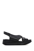 Women's Black Thick Soled Leather Comfort Sandals | Derimod