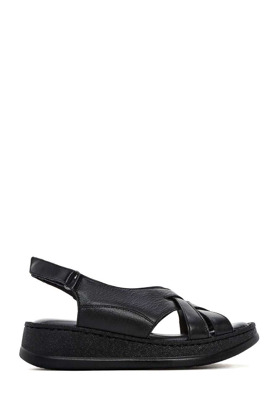 Women's Black Thick Soled Leather Comfort Sandals 25SFD321518 | Derimod