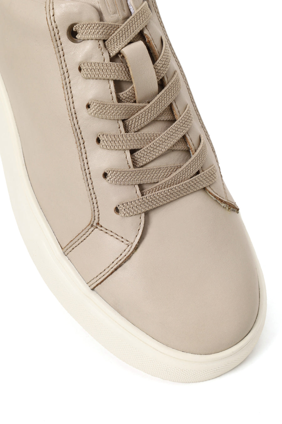 Erkek Bej Bağcıklı Deri Sneaker