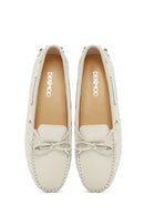 Women's Cream Bow Leather Loafer | Derimod