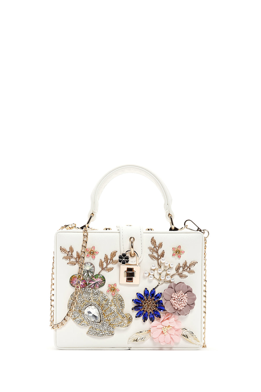 Women's White Long Chain Strap Stone Cross Bag 24SBD2952TS | Derimod