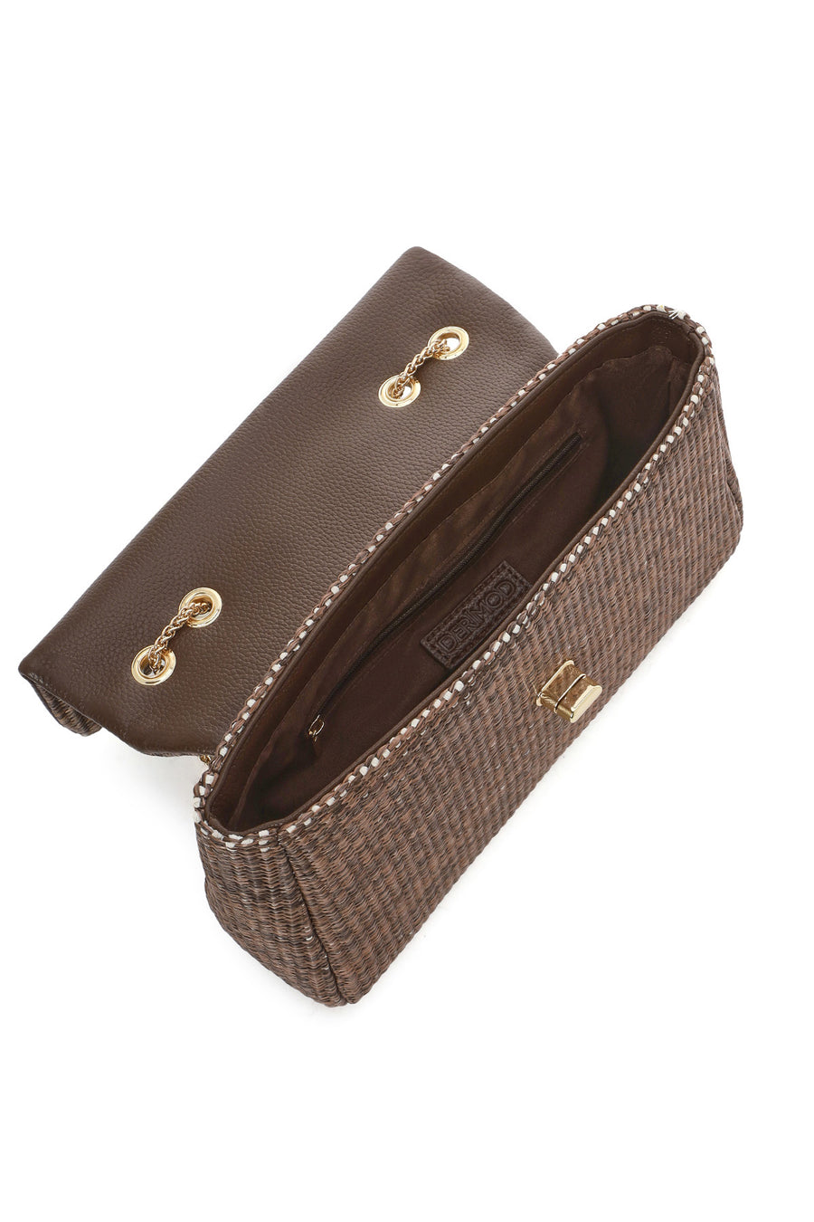 Women's Brown Long Chain Strap Straw Shoulder Bag
