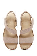 Women's Beige Suede Leather Comfort Sandals | Derimod