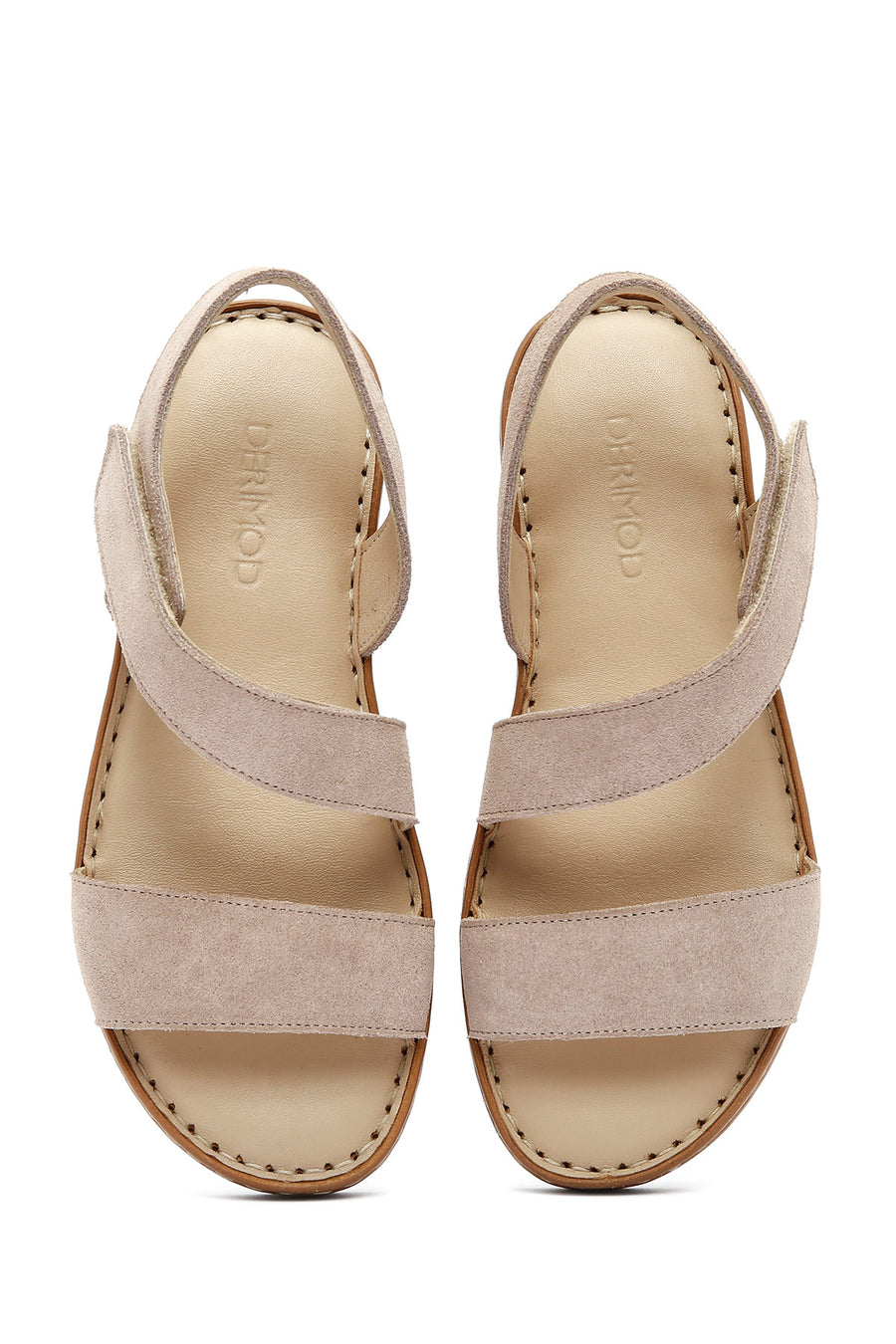 Women's Beige Suede Leather Comfort Sandals