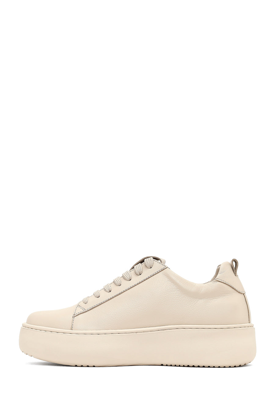 Women's Beige Lace-Up Thick-Soled Leather Sneaker