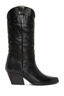 Women's Black Leather Heeled Cowboy Boots | Derimod