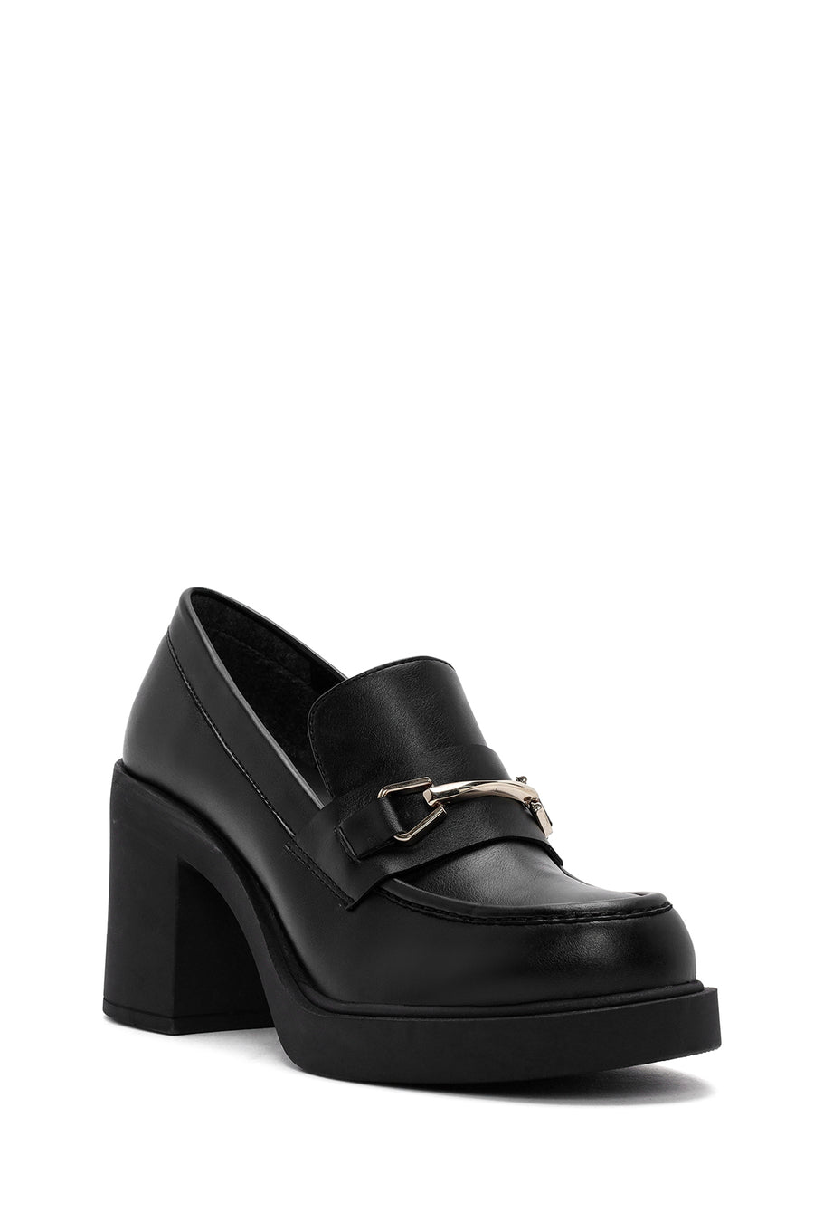 Women's Black Chunky Heel Loafers