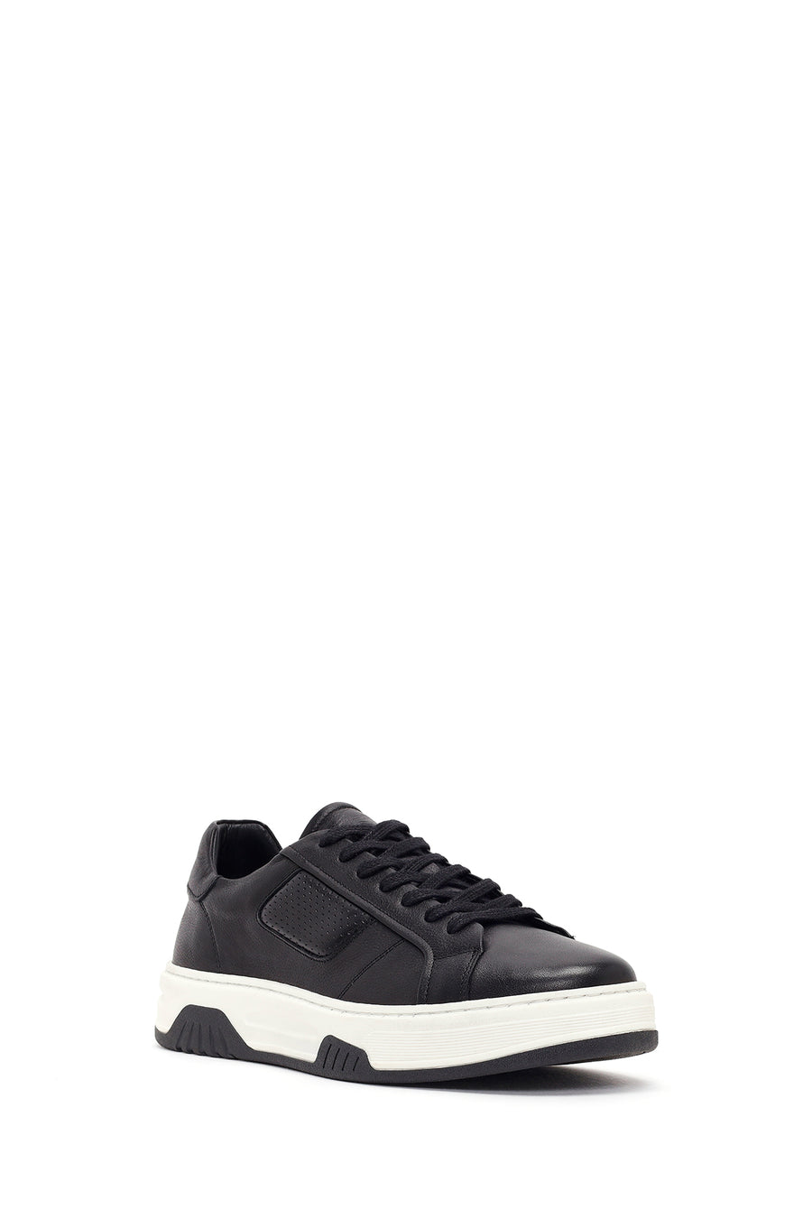 Erkek Siyah Kalın Tabanlı Bağcıklı Deri Sneaker