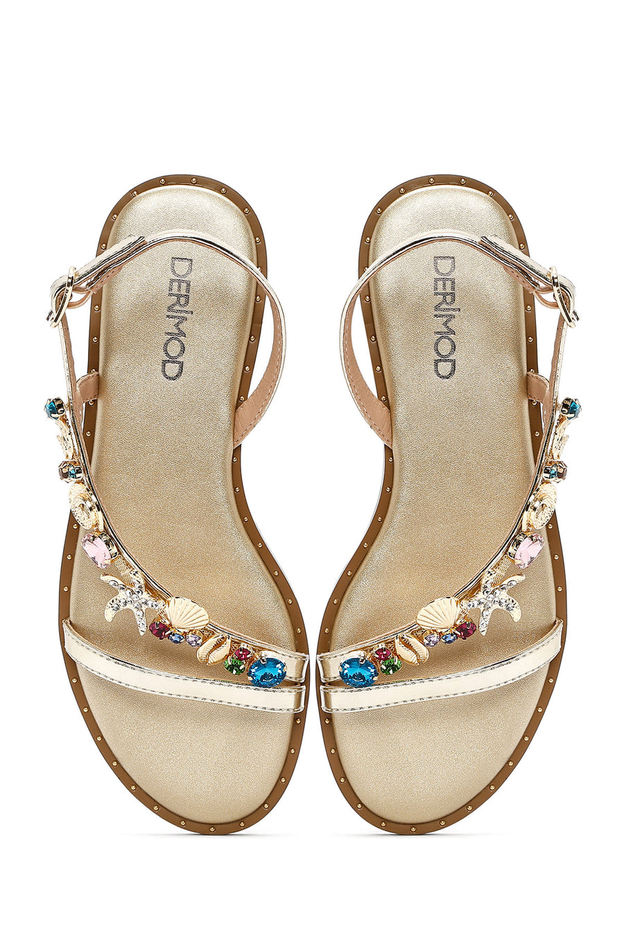 Women's Gold Ankle Buckle Stoned Sandals