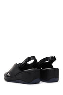 Women's Black Leather Wedge Heel Comfort Sandals | Derimod