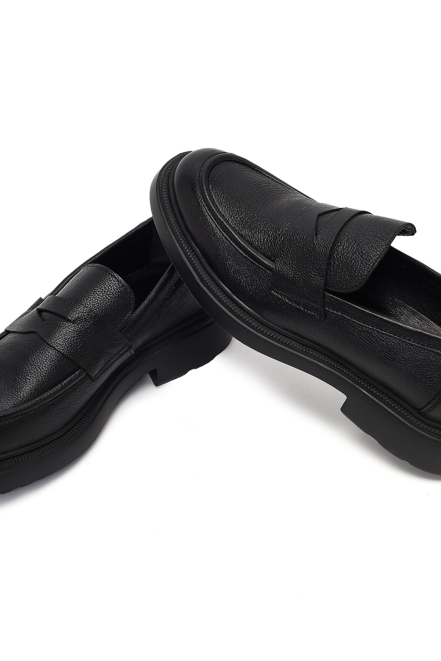 Erkek Siyah Kalın Tabanlı Deri Loafer