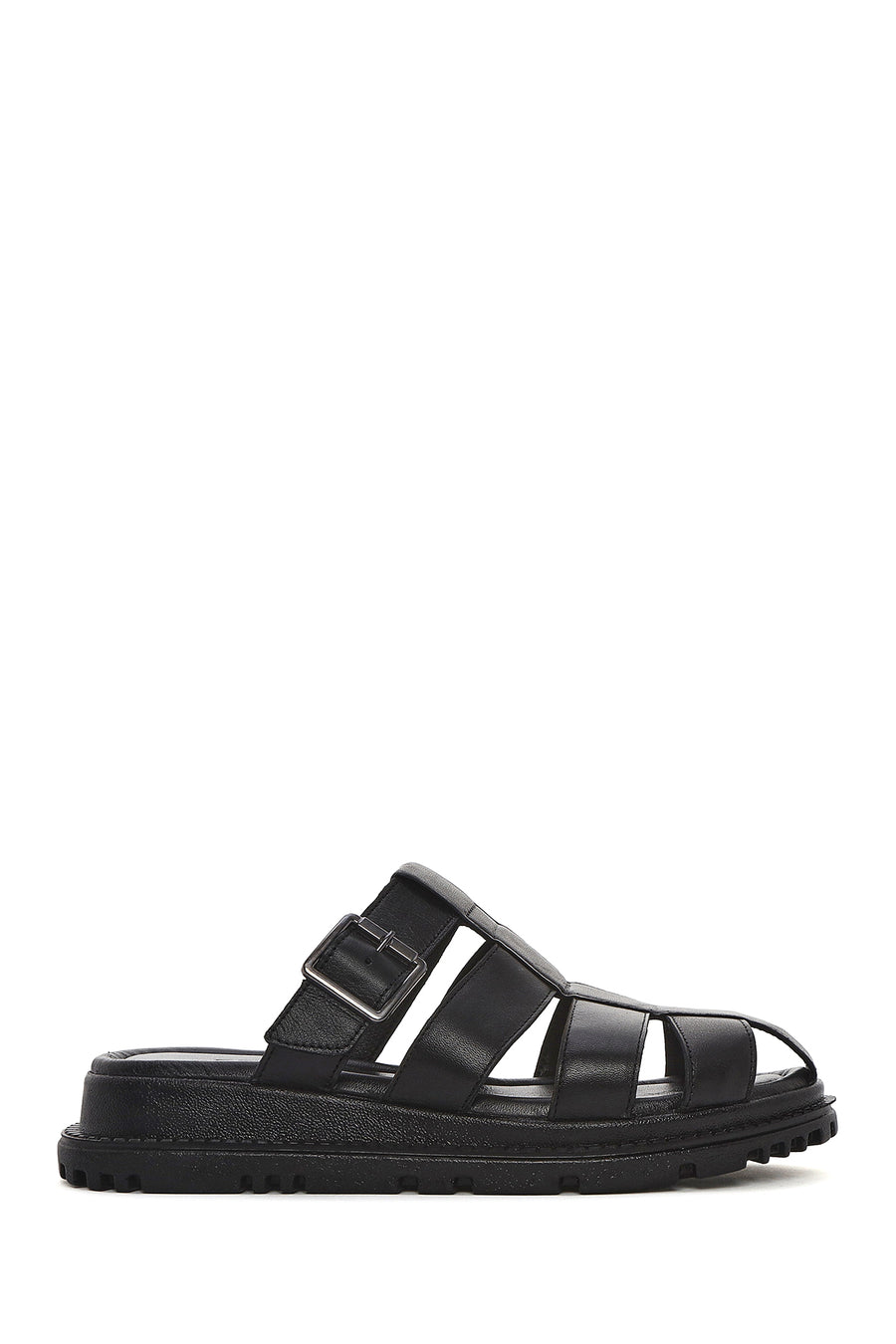 
Women's Black Thick Sole Leather Slippers
 25SFD300618 | Derimod