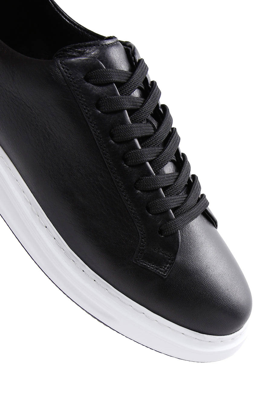 Erkek Siyah Bağcıklı Deri Sneaker