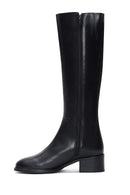 Woman Black Zip Closure Short Thick-Heeled Leather Boot | Derimod