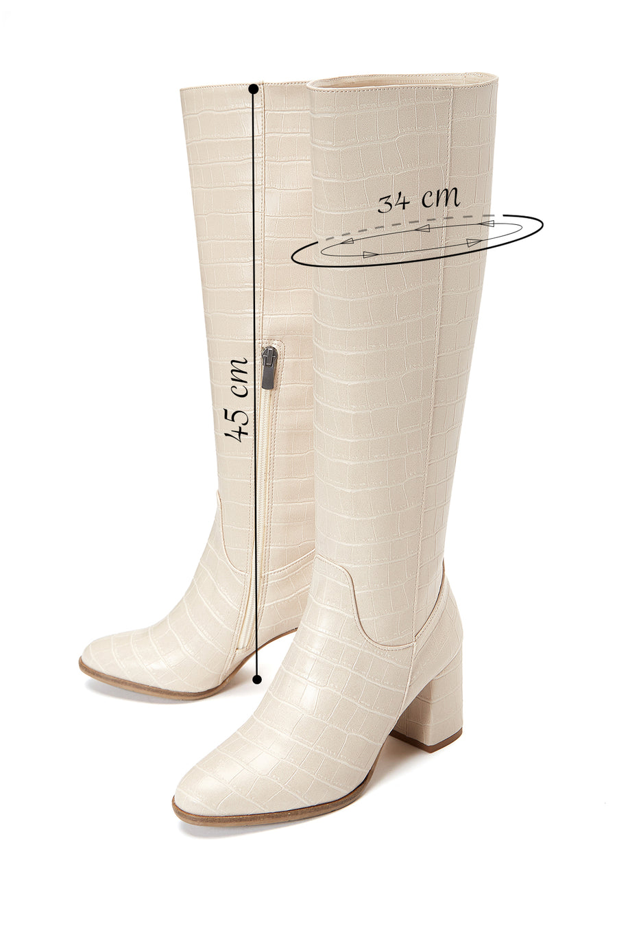 Women's Beige Crocodile Patterned Heeled Boots