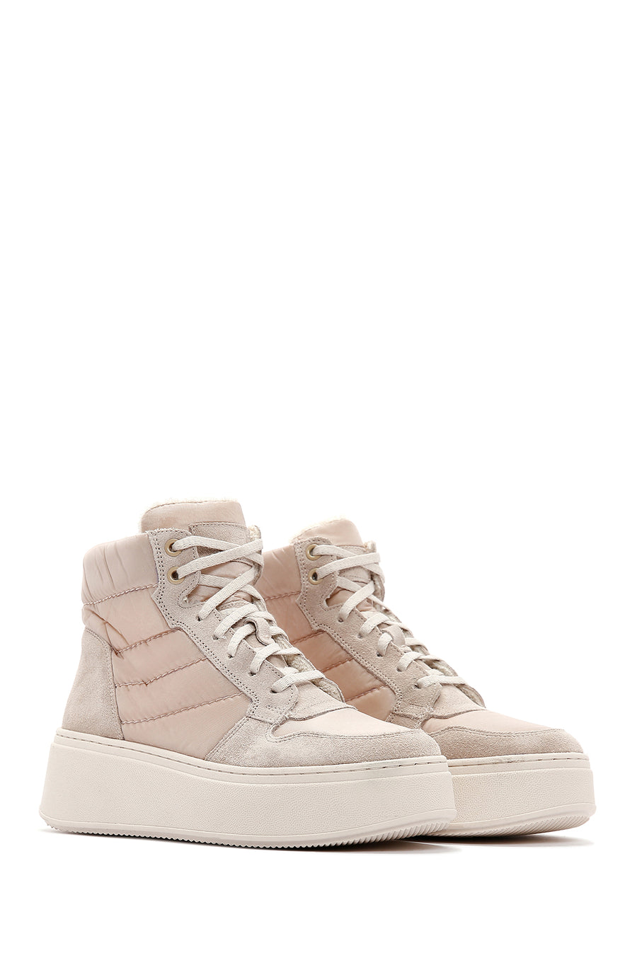 Women's Beige Thick Soled Leather Sneaker Boots