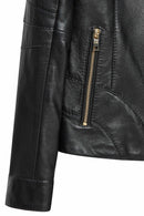Derek Women's Black Short Leather Jacket | Derimod