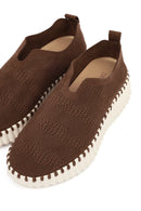 Woman Brown Thick-Soled Patterned Suede Comfort Shoe | Derimod