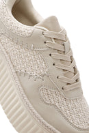 Women's Beige Lace-Up Thick-Sole Knitted Sneakers | Derimod