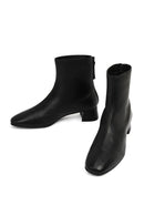 Women's Black Zippered Short Thick Heeled Leather Boots | Derimod