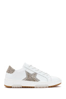 Women's White Lace-Up Stoned Leather Sneakers | Derimod